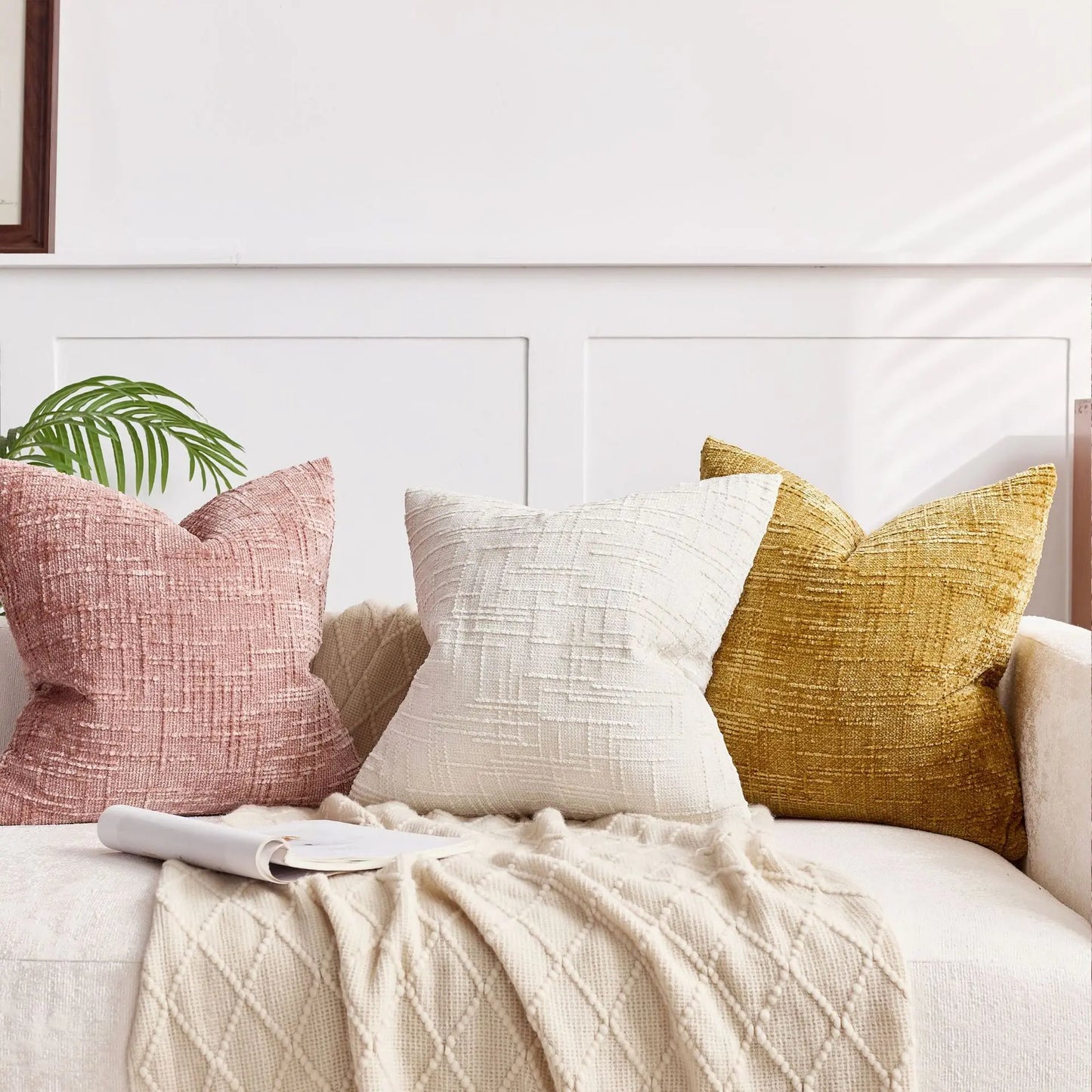 Chenille Pillowcase Bamboo Yarn Texture Throw Pillow Covers Solid Sofa Cushion Covers for Home Bedroom Living Room Decor