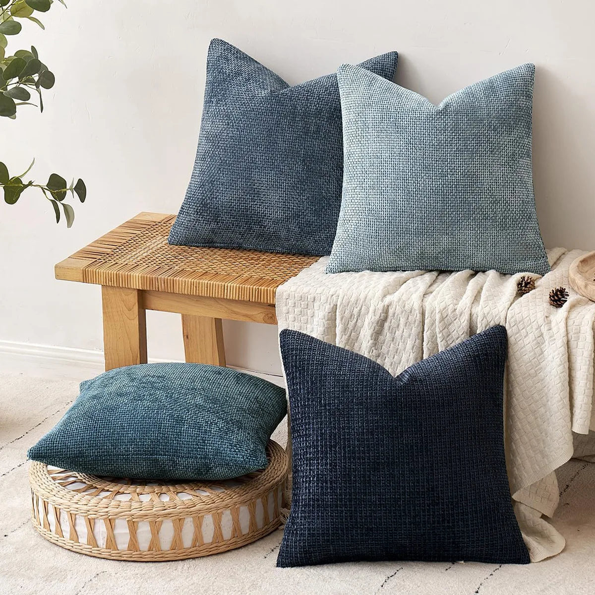 2pcs 45x45cm Luxury Chenille Pillow Cover Cross Woven Textured Sofa Cushion Soft Solid Color All-Season Home Decor Modern