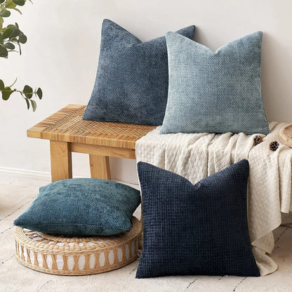 2pcs 45x45cm Luxury Chenille Pillow Cover Cross Woven Textured Sofa Cushion Soft Solid Color All-Season Home Decor Modern