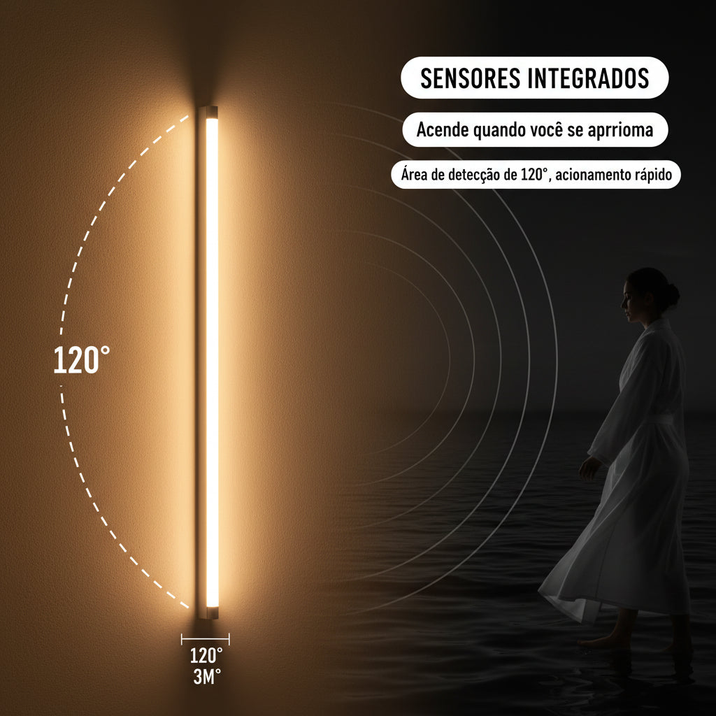 Luminária LED com Sensor de Movimento Recarregável USB-C – Luz Noturna sem Fio para Armários, Escadas, Corredores e Cozinha