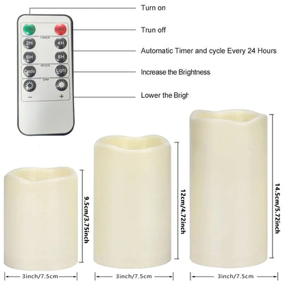 3pcs/set LED Flameless Candles Flickering Light with Remote Control for Christmas Festival Wedding Home Party Decor Lighting