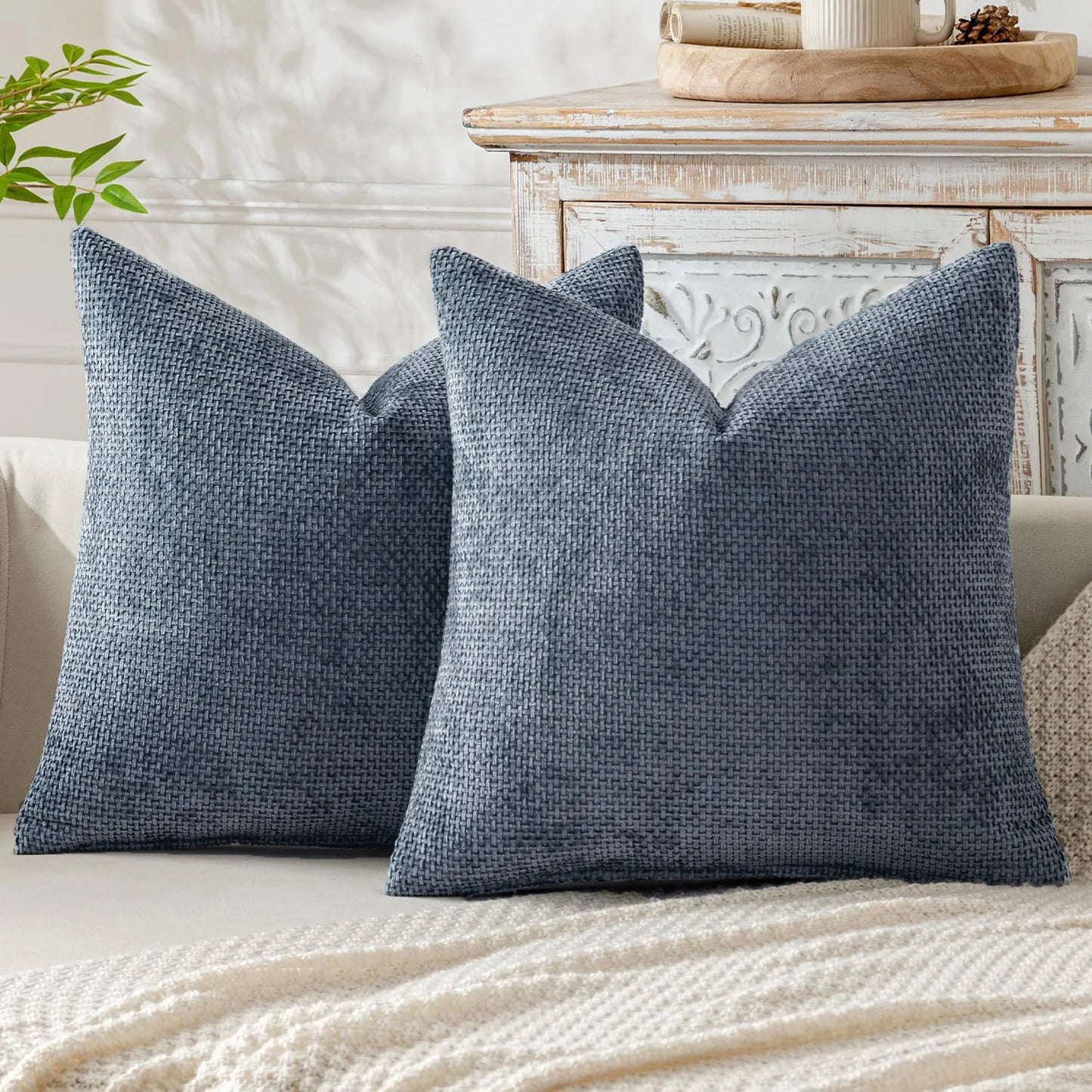 2pcs 45x45cm Luxury Chenille Pillow Cover Cross Woven Textured Sofa Cushion Soft Solid Color All-Season Home Decor Modern