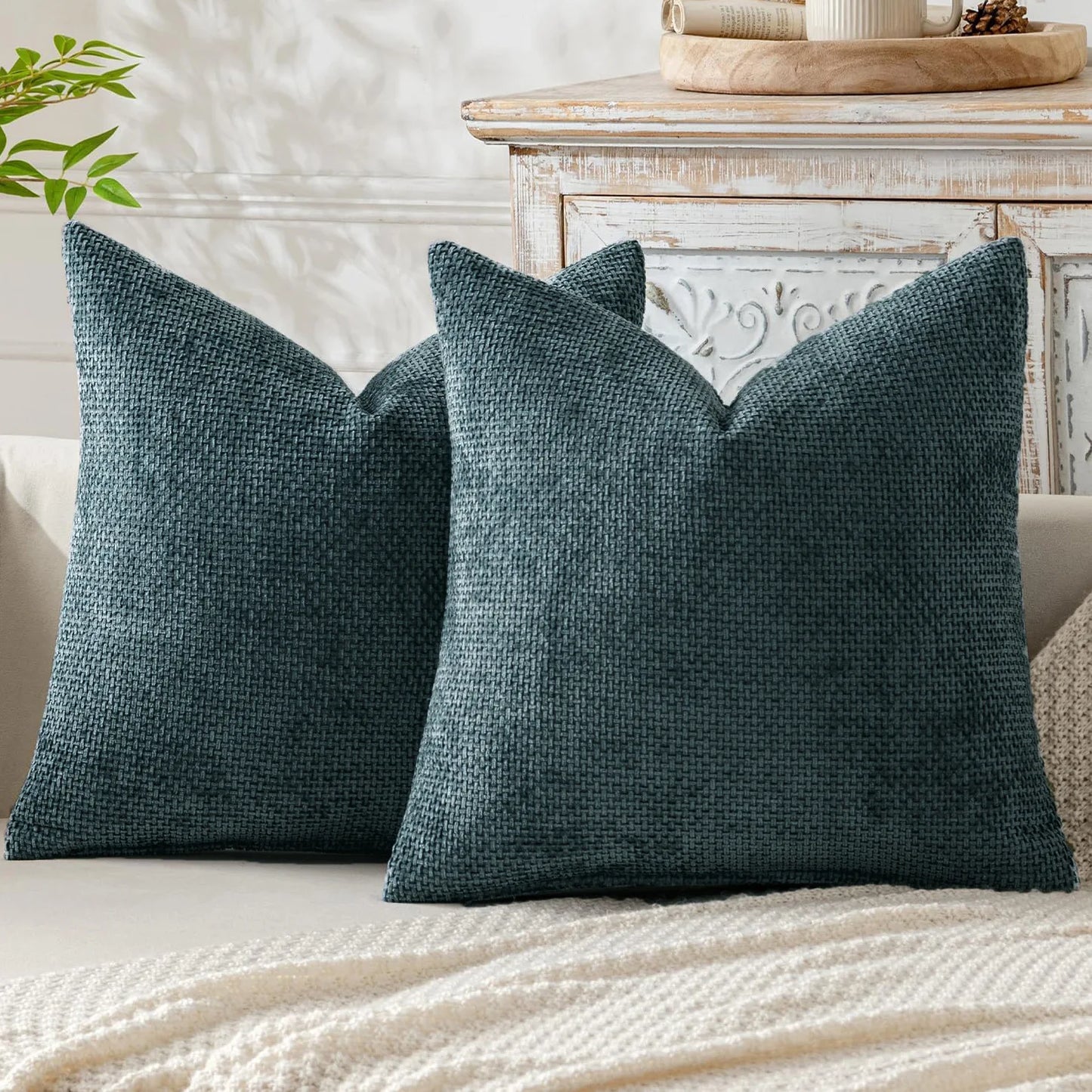 2pcs 45x45cm Luxury Chenille Pillow Cover Cross Woven Textured Sofa Cushion Soft Solid Color All-Season Home Decor Modern