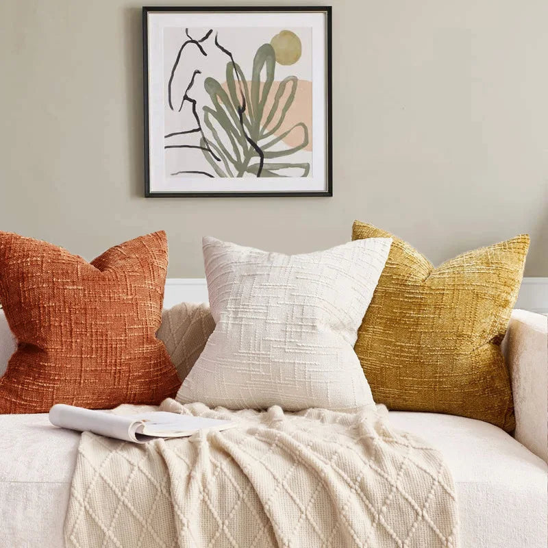 Chenille Pillowcase Bamboo Yarn Texture Throw Pillow Covers Solid Sofa Cushion Covers for Home Bedroom Living Room Decor