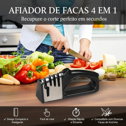 Afiador de Facas 4 em 1 Multifuncional com Base Antiderrapante | Amolador Manual para Cozinha