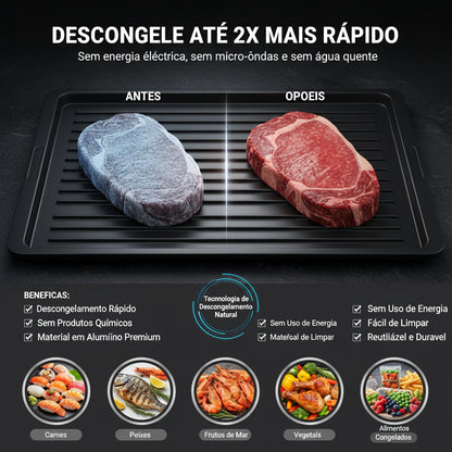 Bandeja Descongelante Rápida de Alumínio – Descongelamento Natural para Carnes, Peixes, Frutas e Alimentos