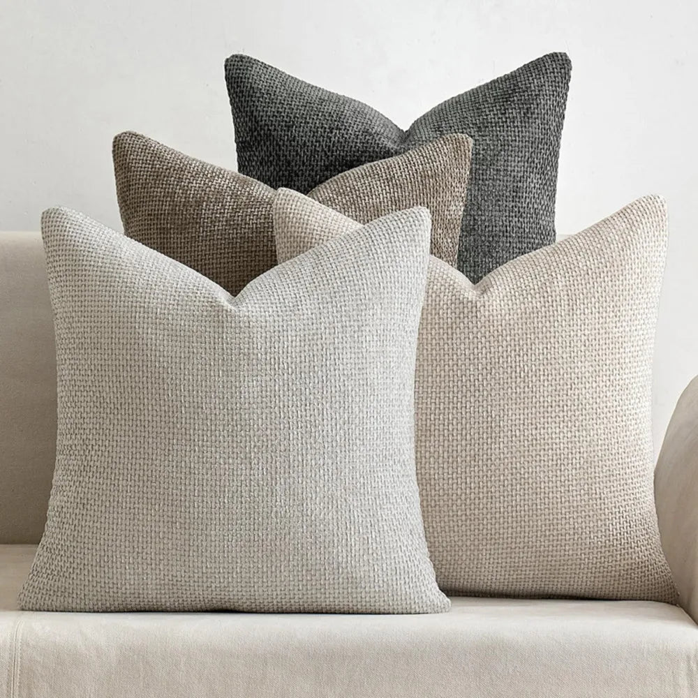 2pcs 45x45cm Luxury Chenille Pillow Cover Cross Woven Textured Sofa Cushion Soft Solid Color All-Season Home Decor Modern
