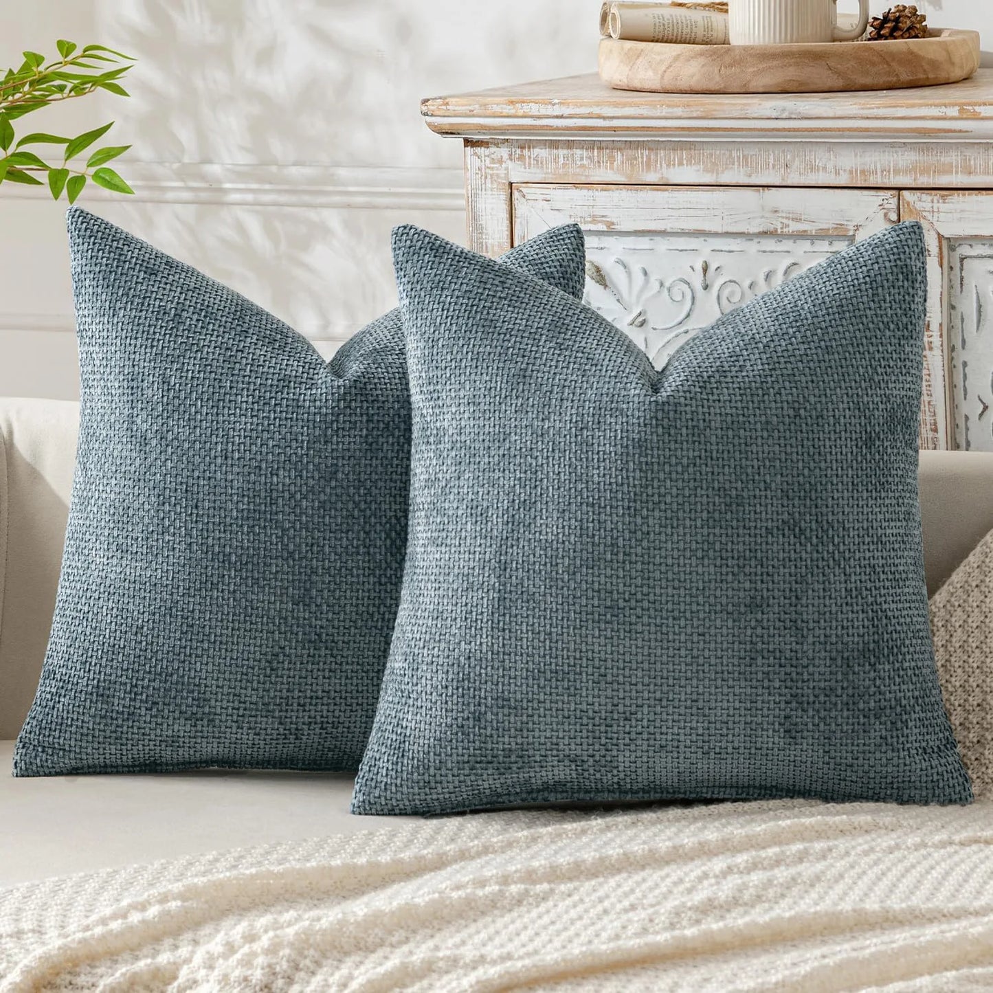 2pcs 45x45cm Luxury Chenille Pillow Cover Cross Woven Textured Sofa Cushion Soft Solid Color All-Season Home Decor Modern
