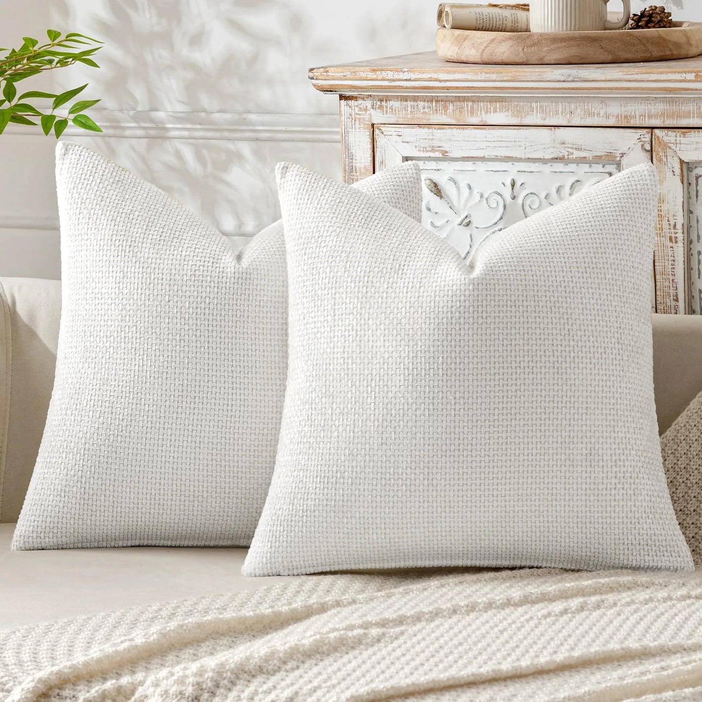 2pcs 45x45cm Luxury Chenille Pillow Cover Cross Woven Textured Sofa Cushion Soft Solid Color All-Season Home Decor Modern