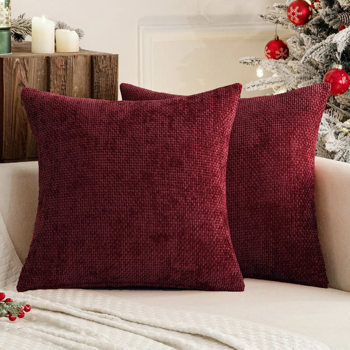 2pcs 45x45cm Luxury Chenille Pillow Cover Cross Woven Textured Sofa Cushion Soft Solid Color All-Season Home Decor Modern