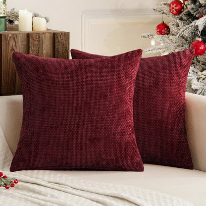 2pcs 45x45cm Luxury Chenille Pillow Cover Cross Woven Textured Sofa Cushion Soft Solid Color All-Season Home Decor Modern