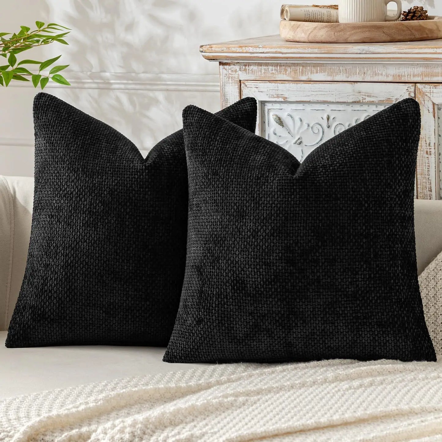 2pcs 45x45cm Luxury Chenille Pillow Cover Cross Woven Textured Sofa Cushion Soft Solid Color All-Season Home Decor Modern