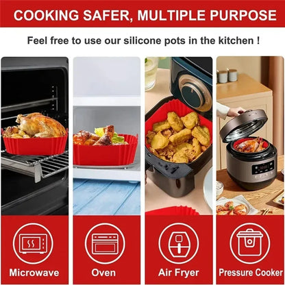 1pc of 22cm silicone air fryer oven baking plate pizza fried chicken silicone basket reusable air fryer liner accessory