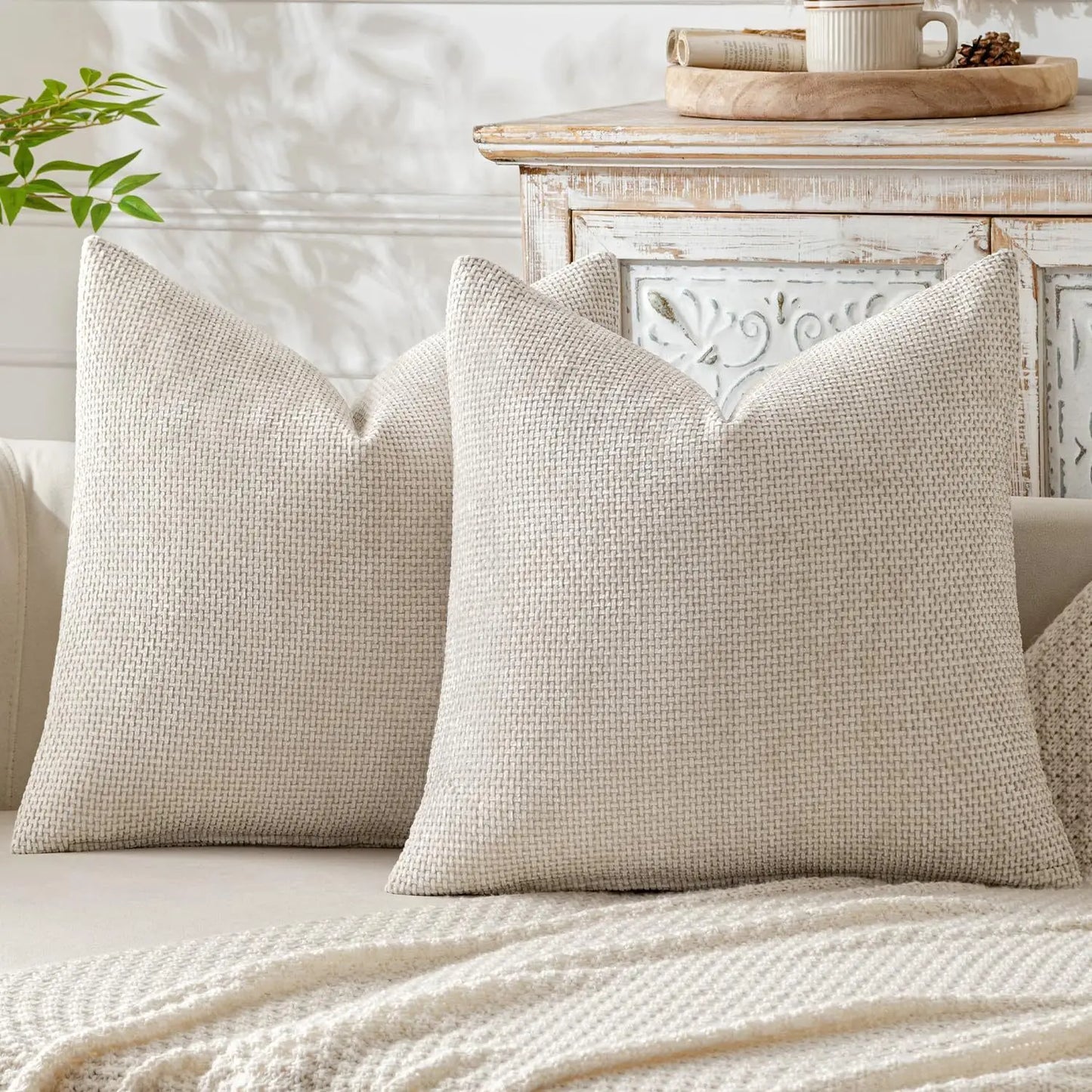 2pcs 45x45cm Luxury Chenille Pillow Cover Cross Woven Textured Sofa Cushion Soft Solid Color All-Season Home Decor Modern