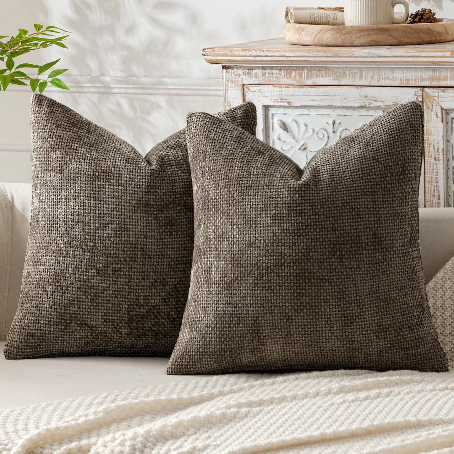 2pcs 45x45cm Luxury Chenille Pillow Cover Cross Woven Textured Sofa Cushion Soft Solid Color All-Season Home Decor Modern
