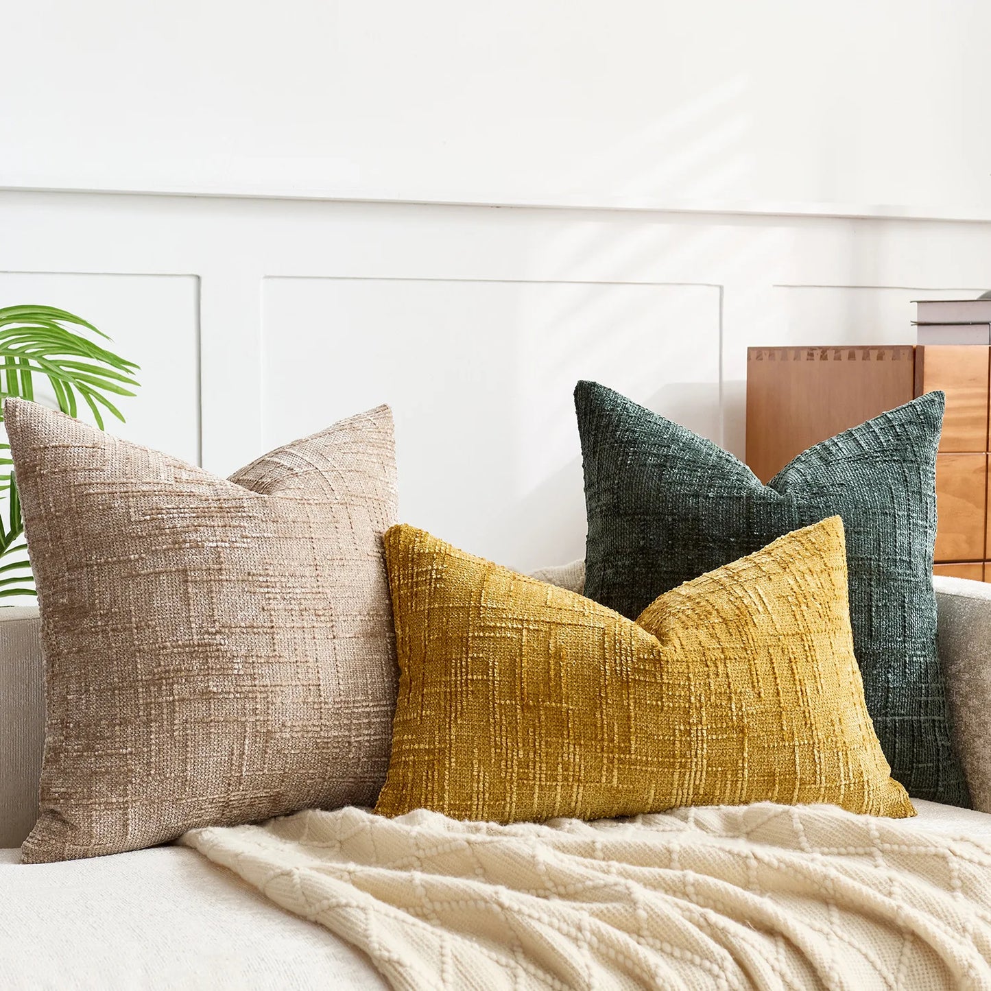 Chenille Pillowcase Bamboo Yarn Texture Throw Pillow Covers Solid Sofa Cushion Covers for Home Bedroom Living Room Decor