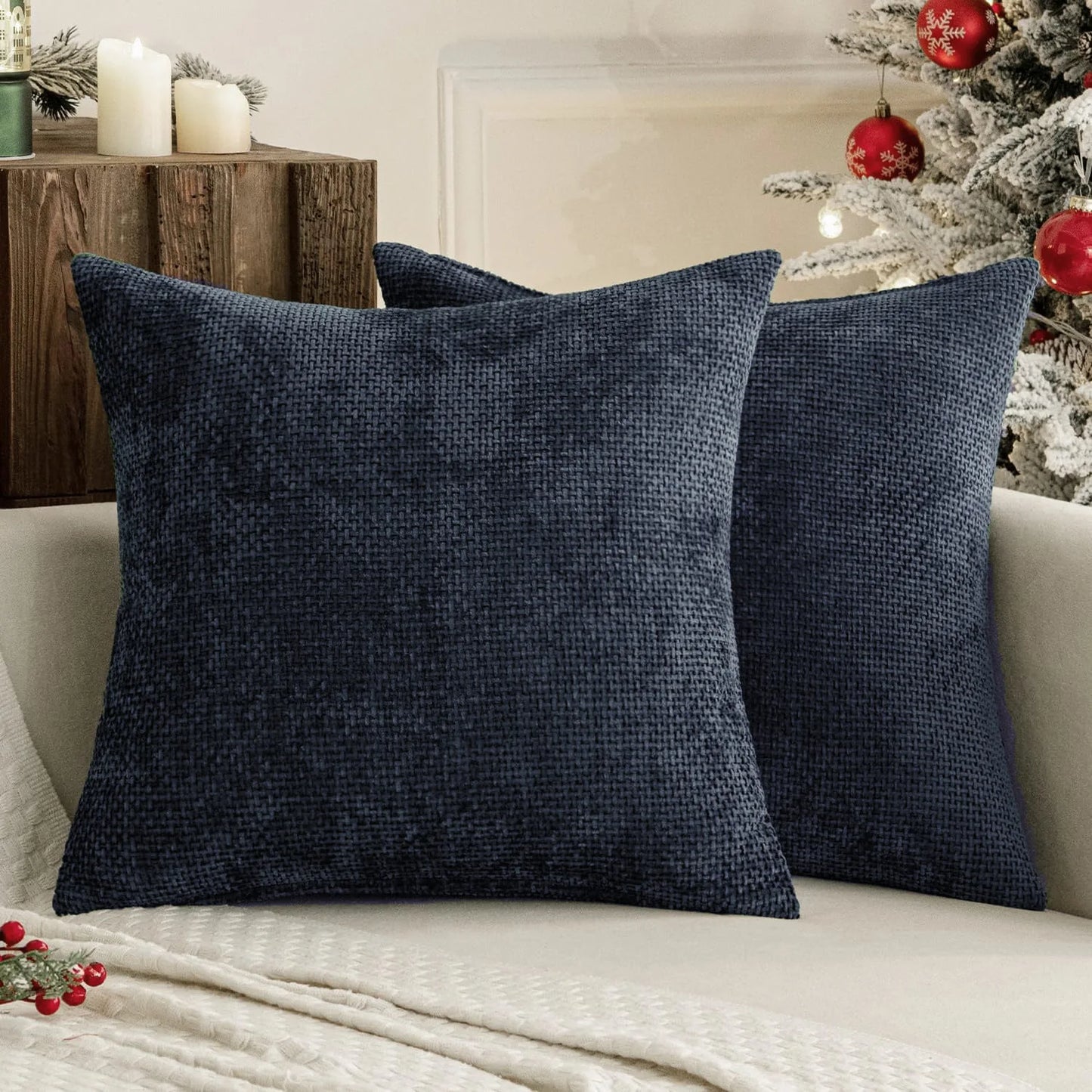 2pcs 45x45cm Luxury Chenille Pillow Cover Cross Woven Textured Sofa Cushion Soft Solid Color All-Season Home Decor Modern