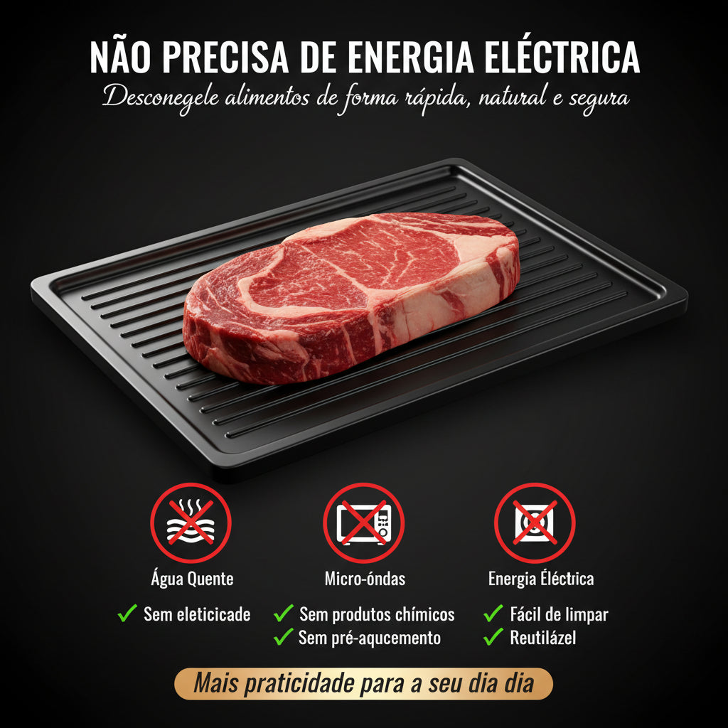Bandeja Descongelante Rápida de Alumínio – Descongelamento Natural para Carnes, Peixes, Frutas e Alimentos