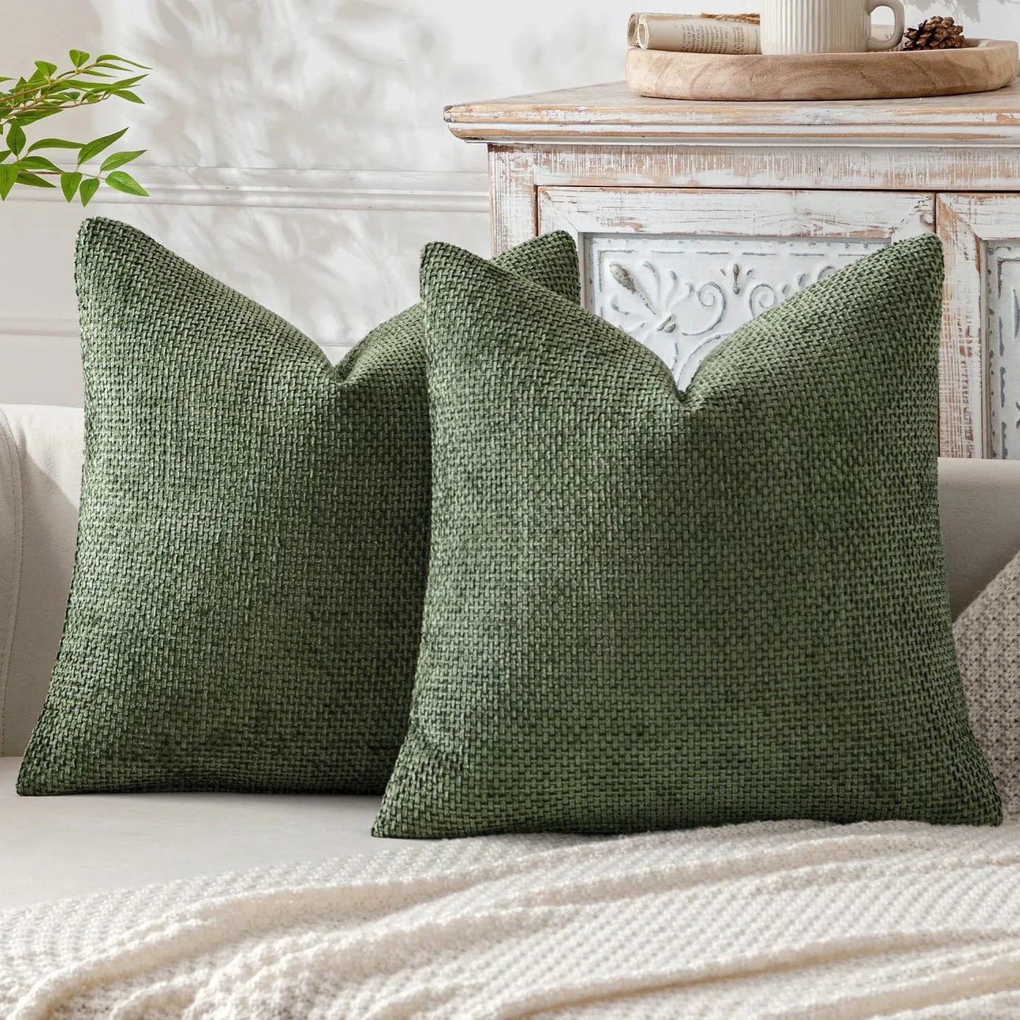 2pcs 45x45cm Luxury Chenille Pillow Cover Cross Woven Textured Sofa Cushion Soft Solid Color All-Season Home Decor Modern