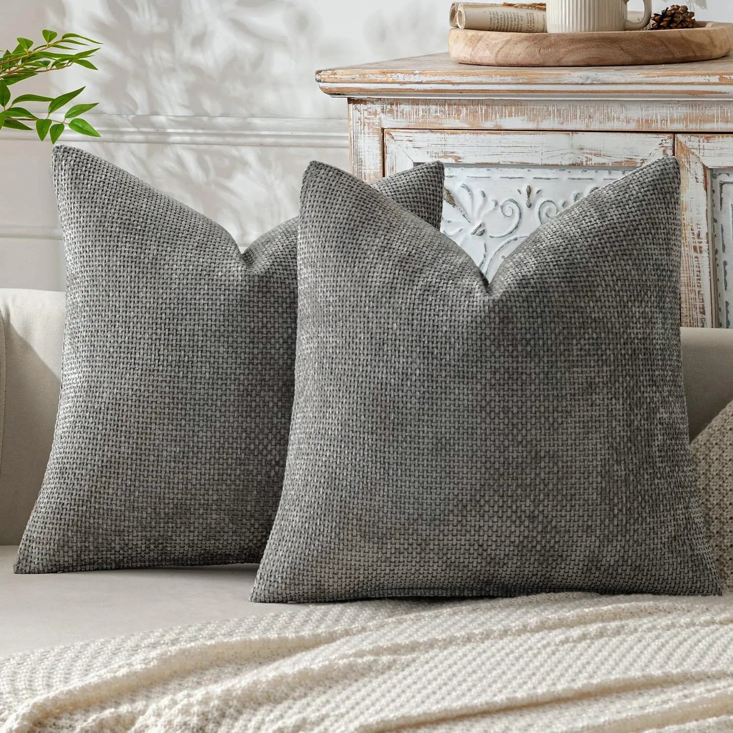 2pcs 45x45cm Luxury Chenille Pillow Cover Cross Woven Textured Sofa Cushion Soft Solid Color All-Season Home Decor Modern
