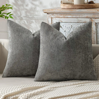 2pcs 45x45cm Luxury Chenille Pillow Cover Cross Woven Textured Sofa Cushion Soft Solid Color All-Season Home Decor Modern