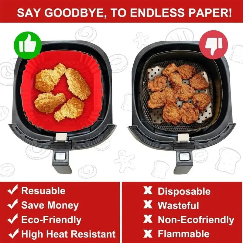 1pc of 22cm silicone air fryer oven baking plate pizza fried chicken silicone basket reusable air fryer liner accessory
