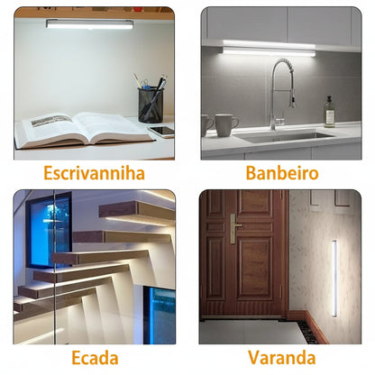 Luminária LED com Sensor de Movimento Recarregável USB-C – Luz Noturna sem Fio para Armários, Escadas, Corredores e Cozinha
